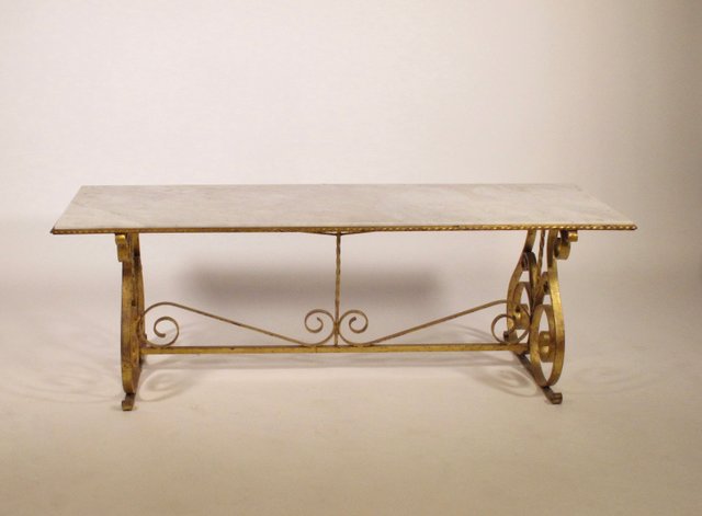 Wrought Iron Console Table 1930s, Wrought Iron Console Table With Marble Top