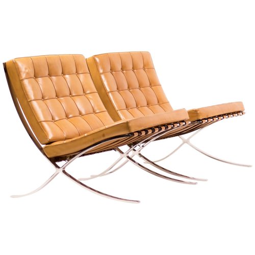 Cognac Leather Barcelona Chairs By Ludwig Mies Van Der Rohe For