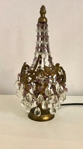 Vintage Bronze Table Lamp With Murano, Glass Bead Table Lamp