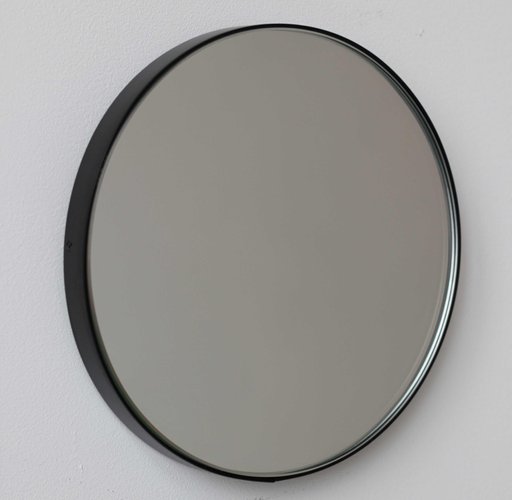 Extra Large Silver Orbis Round Mirror, Large Round Black Mirror