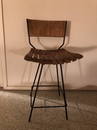 Rush Wood Iron Swivel Bar Stool By Arthur Umanoff 1950s For Rush Wood Iron Swivel Bar Stool By