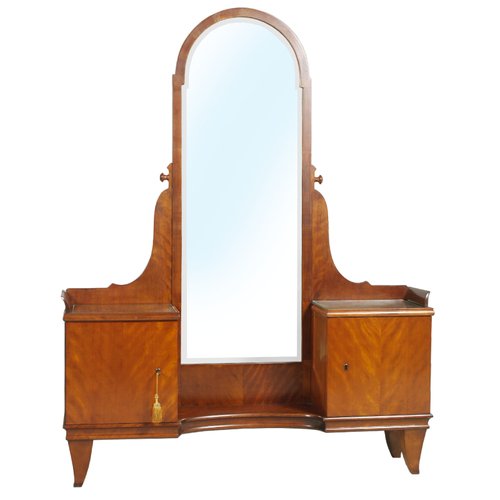 Art Deco Walnut Vanity Cabinet 1920s, 1920s Vanity Dresser With Mirror