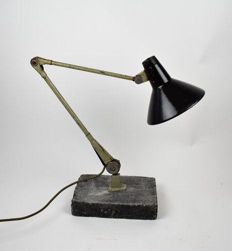 Balanced Arm Workbench Lamp With Black Enamel Shade By Ernst