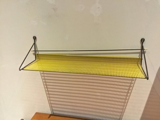 Dutch Yellow Perforated Metal Wall Shelf by Tjerk Reijenga for Pilastro,  1960s for sale at Pamono