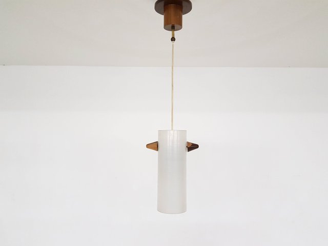 Vintage Danish Glass Wood Pendant Lamp For At Pamono