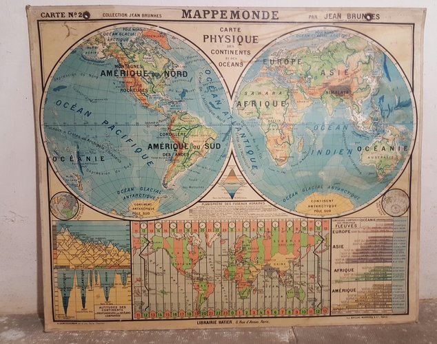 Carte Du Monde Politique Et Topographique N24 Par Jean Brunhes