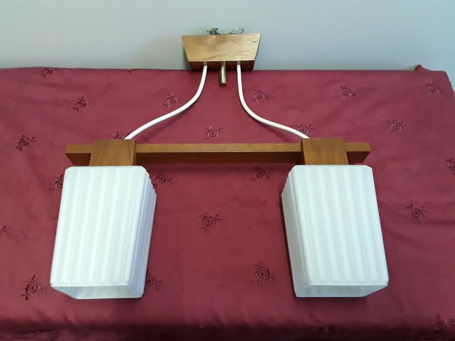 Mid Century Danish Teak Two Light Ceiling Lamp for sale at vintage cased glass mushroom lamp | Retro table lamps, Glass
