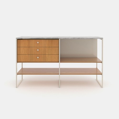 603 Credenza in Matt White Metal American White Oak Carrara