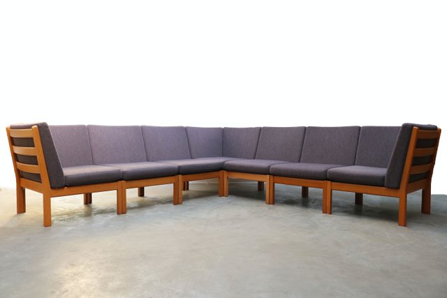 Großes graublaues modulares GE 280 Sofa aus Eiche von Hans J. Wegner