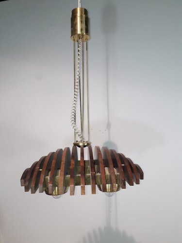 Deckenlampe aus Holz & Messing von Esperia, 1960er Deckenlampe aus Holz & Messing von Esperia, 1960er