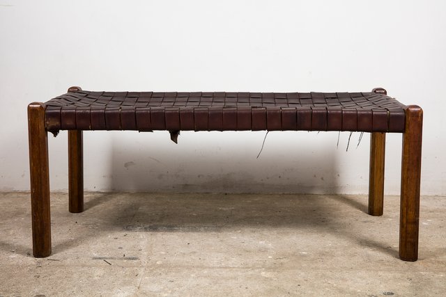 Mid Century Woven Leather Bench For Sale At Pamono