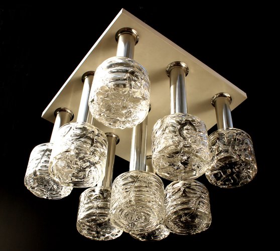 White Enamel Chrome Hand Blown Glass Ceiling Light From Doria