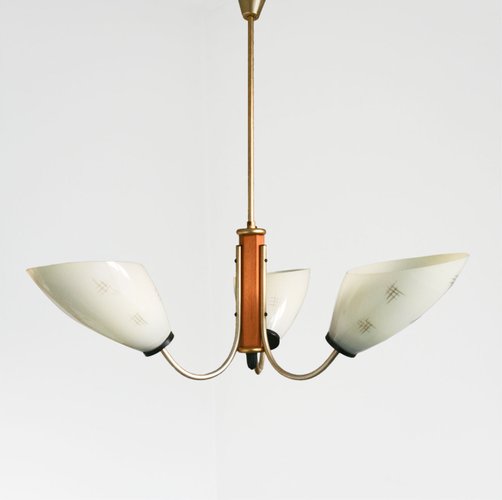 Mid Century Sputnik Glass Brass 3 Arm Ceiling Lamp For Sale At