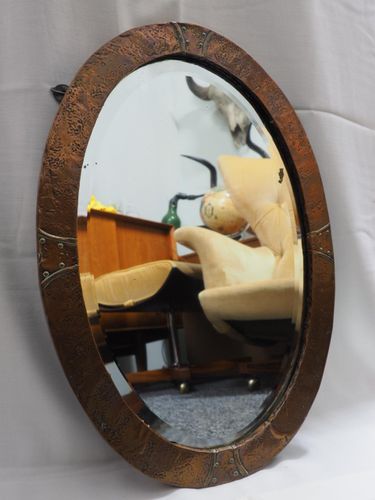 Antique Arts Crafts Hammered Copper Oval Mirror For At Pamono