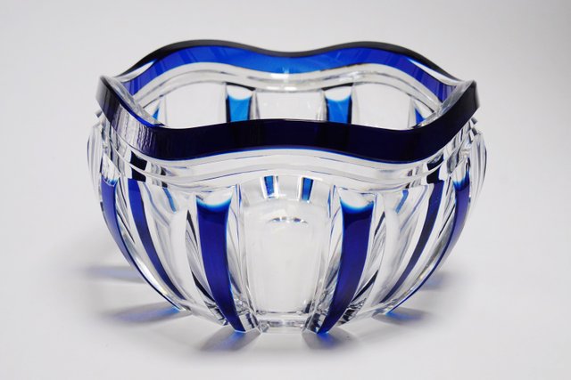 Cuenco Pietro Art Déco de cristal azul de Joseph Simon para Val Saint