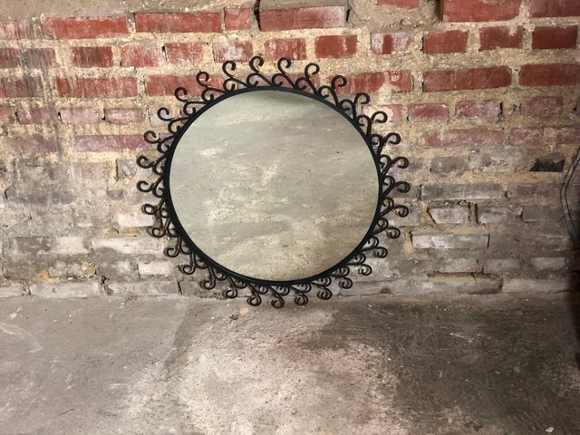 Black Gold Wrought Iron Mirror 1940s