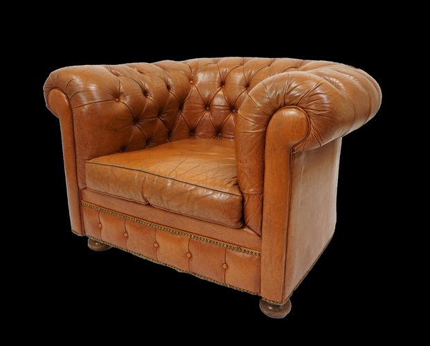 Vintage Leather Chesterfield Armchair 1940s