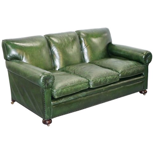 Antique Victorian Green Leather Sofa From Maple Co