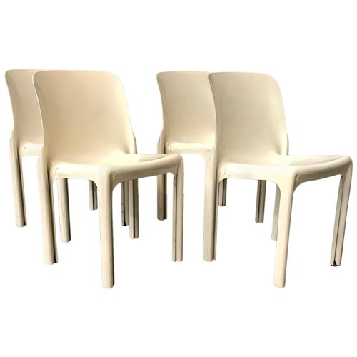 White Selene Chairs by Vico Magistretti for Artemide, 1960s