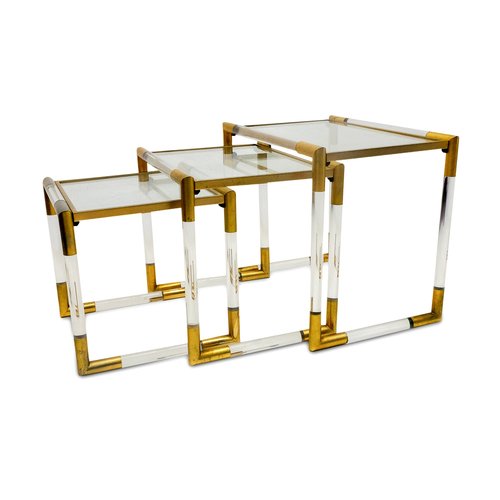 Juego de mesas nido de lucite de Charles Hollis Jones, años 70 en venta