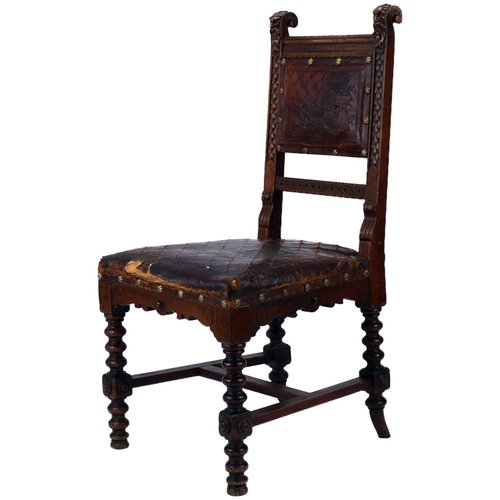 19th Century Renaissance Revival Hand Carved Chair With Embossed