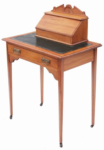 Antique Victorian Satinwood Leather Ladies Writing Desk For Sale