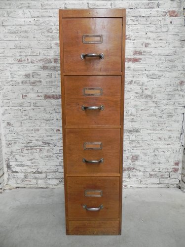 Vintage Industrial Oak 4 Drawer Filing Cabinet 1950s For Sale At