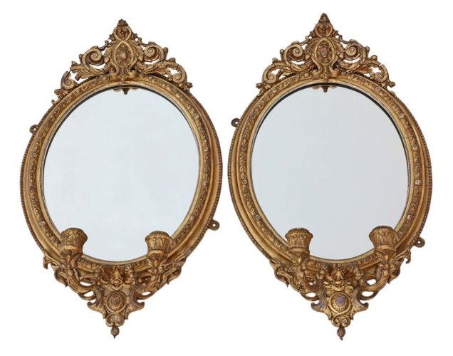 Antique Gilt Girandole Wall Mirrors Set Of 2 - Wall Mirror Set Of 2 Antique Gilt Girandole Wall Mirrors Set Of 2 - Wall Mirror Set Of 2