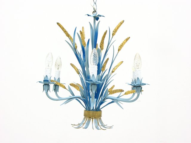 Vintage German Blue Hollywood Regency Chandelier 1970s