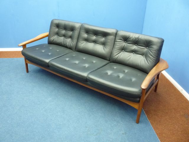 Danish Teak Leather Sofa 1960s