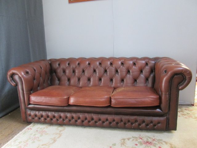 Vintage Brown Leather Chesterfield Sofa 1980s