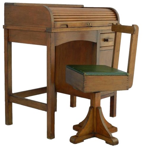 Scrivania da bambino Art Deco con sedia girevole, anni '30 Scrivania da bambino Art Deco con sedia girevole, anni '30