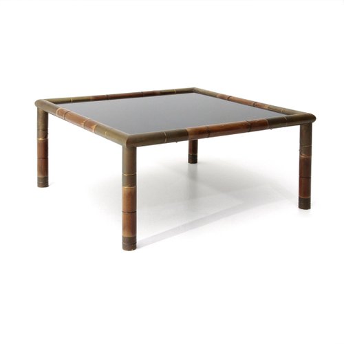 Italian Brass Wood Coffee Table, Charles Taylor Round Coffee Table