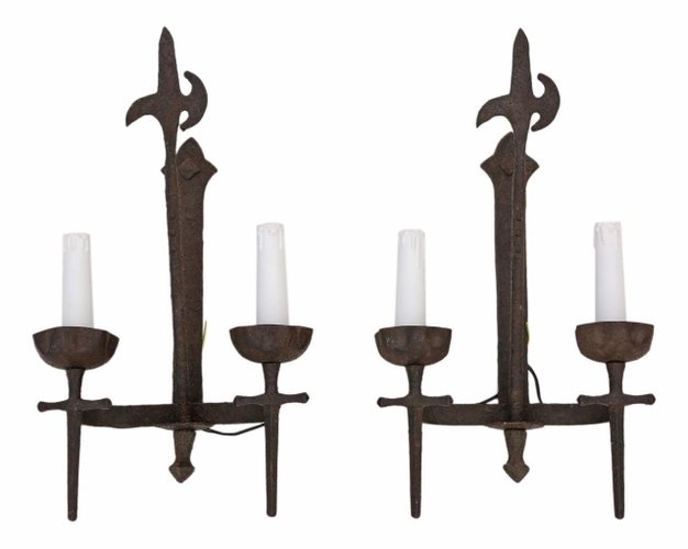 Wrought Iron British Hand Forged Double Wall Light 