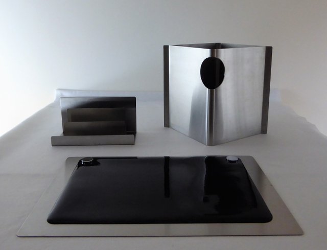 Stainless Steel Desk Accessory Set By François Monnet 1970s