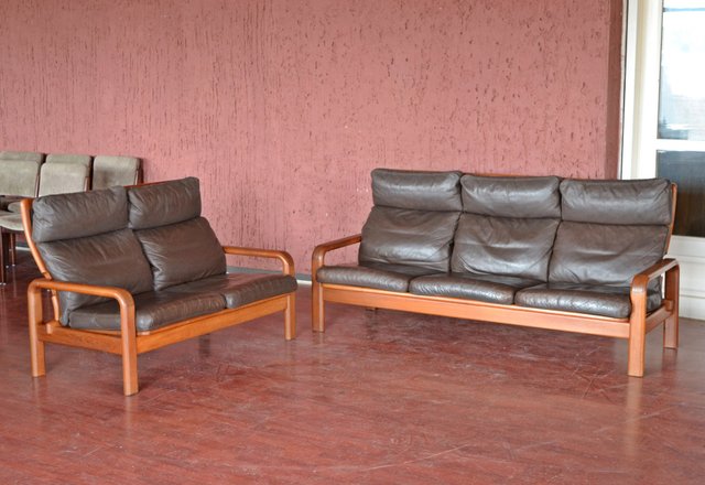 Danish Teak Leather Sofa Set With 3 Seater 2 From L Danish Teak Leather Sofa Set With 3