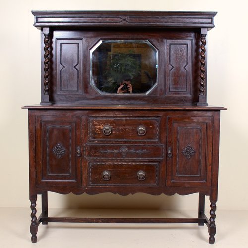 Antique Oak Ebonised Mirrored Credenza For Sale At Pamono