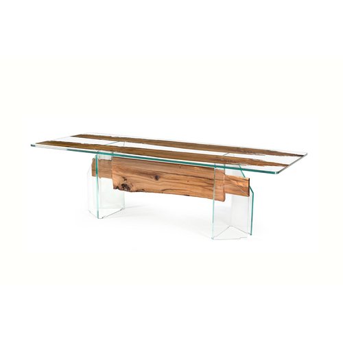 Table De Salle A Manger Venezia En Verre Trempe Et Chene De