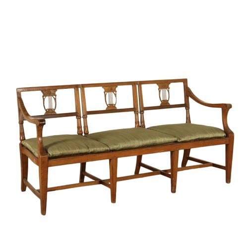 Antique Italian Walnut Cane Upholstered Bench For Sale At Pamono