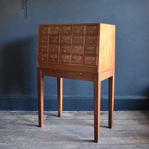 Mid Century Teak Library Card Filing Cabinet On Stand For Sale At