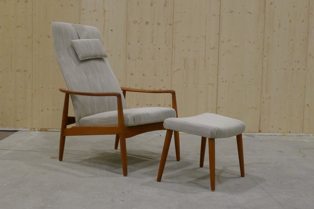 Danish Teak High Back Armchair With Footstool By Soren J Ladefoged 1960s For Sale At Pamono