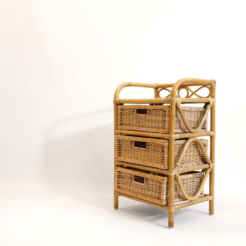 Rattan Wicker 3 Drawer Nightstand 1970s For Sale At Pamono