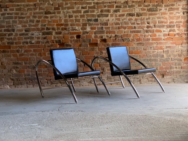 Moreno Chrome Leather Lounge Chairs By Francois Scali Alain
