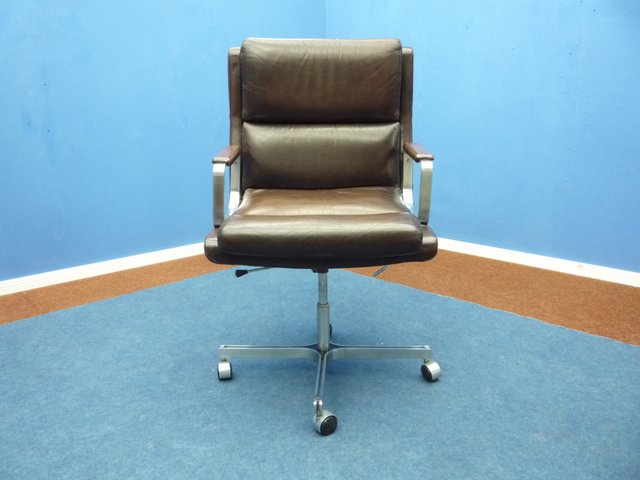 Mid Century French Leather Stainless Steel Desk Chair 1960s