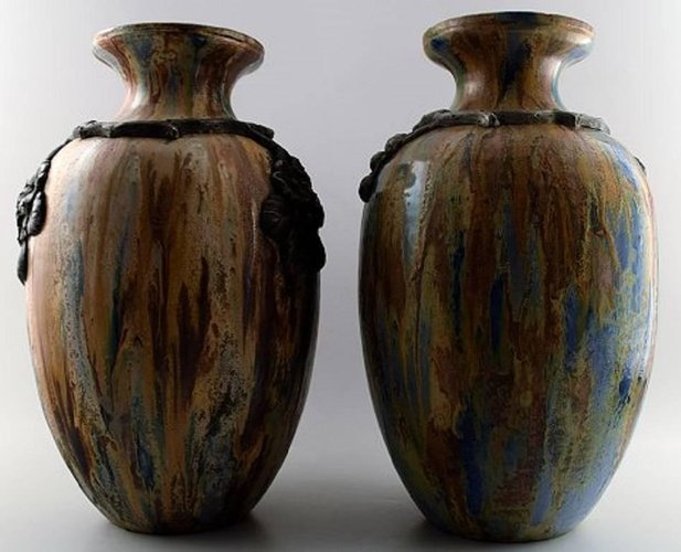 Large French Art Deco Floor Vases By Roger Guerin Set Of 2 For