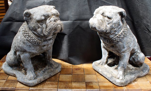 Vintage English Composite Stone British Bulldog Garden Statues