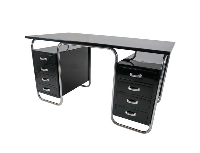 Bauhaus Black Lacquered Wood Chrome Steel Desk By Marcel Breuer