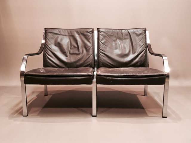 Steel And Leather Sofa From Walter Knoll 1960s