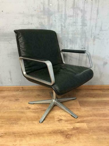 Schreibtischsessel Mit Gestell Aus Aluminium Lederbezug Von Wilkhan Delta 1960er