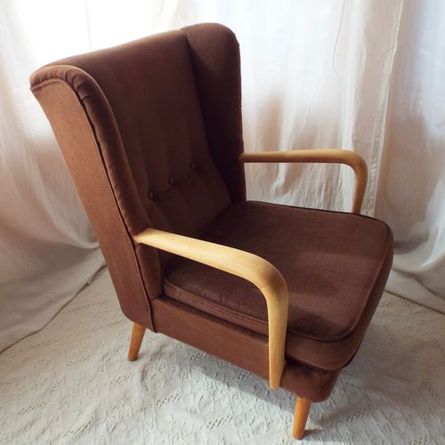 Mid Century Beech Wingback Armchair By Howard Keith 1960s For